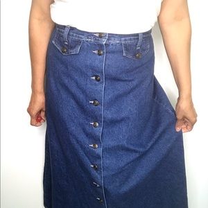 VINTAGE Denim A-line Button Front Skirt